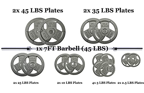 300-Pound Olympic Weight Set with 7FT Barbell and Cast Iron Plates E780948