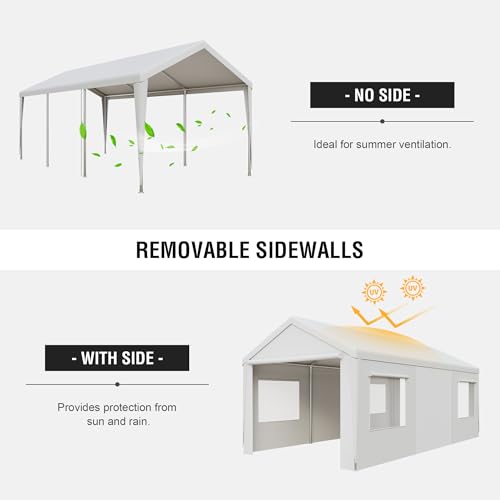 Heavy Duty Portable Car Canopy Garage with Removable Sidewalls and Roll-up Ventilated Doors P43143