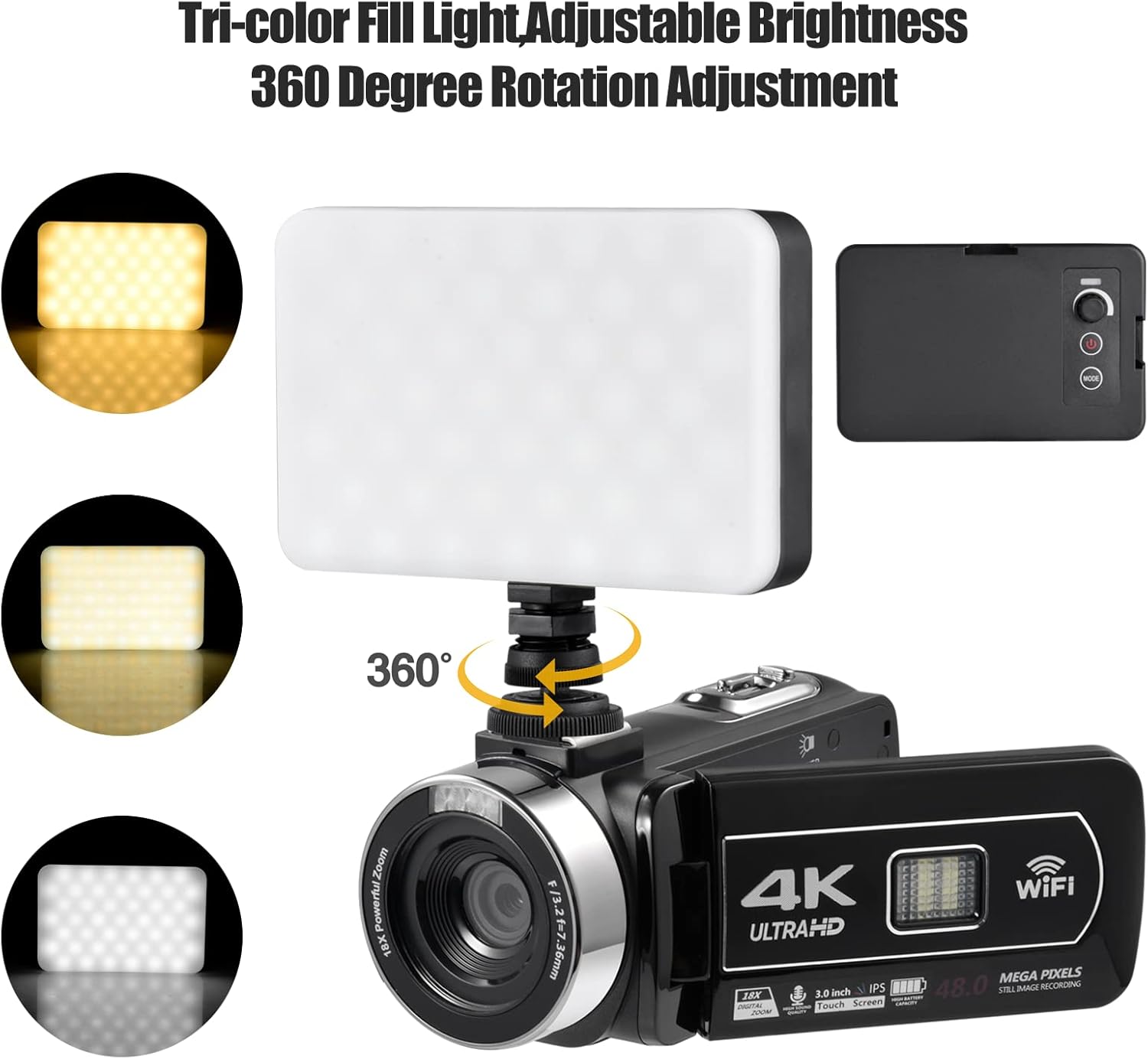 4K 18X Zoom Vlogging Camera with Touch Screen and Night Vision O258