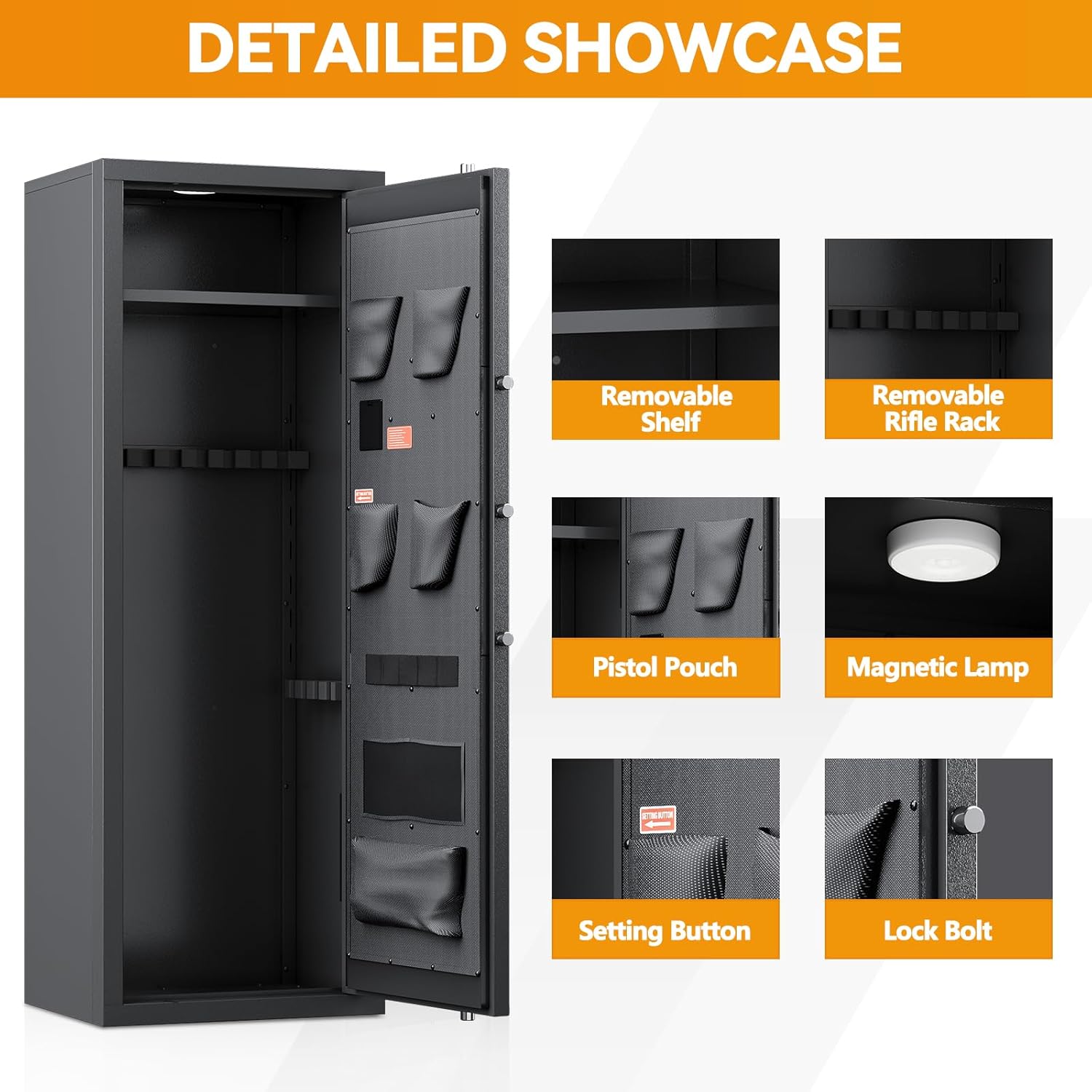 Large Gun Safe for Rifles and Pistols with Removable Shelf A188357
