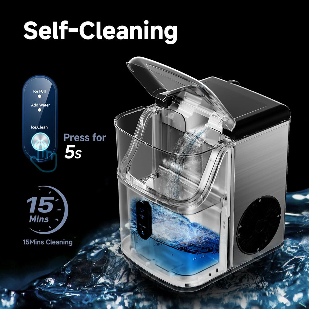 Nugget Ice Maker Countertop, 34lbs/24H Soft Pellet Ice with Self-Cleaning, Ice Scoop and Basket R8472