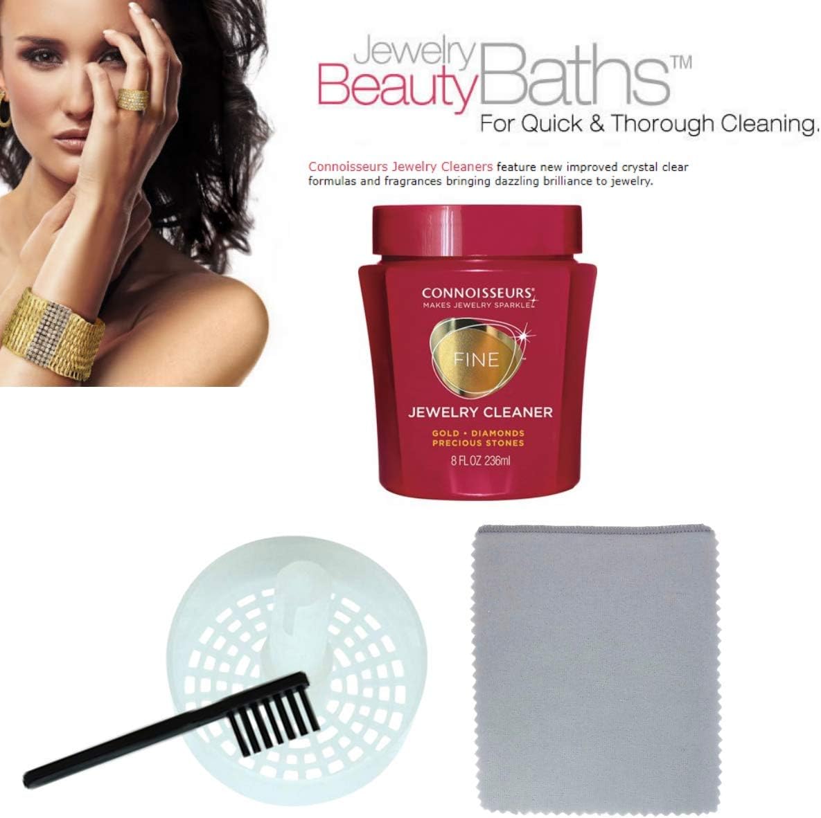 Jewelry Cleaner for Diamond, Platinum & Precious Stones with Polishing Cloth, Basket and Brush, Pack of 2 Y675423