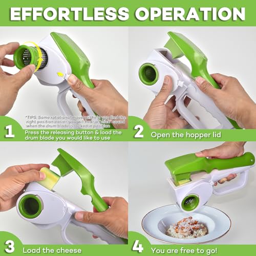 Electric Cheese Grater for Hard Cheeses, Cordless Handheld Rotary Slicer for Parmesan E900