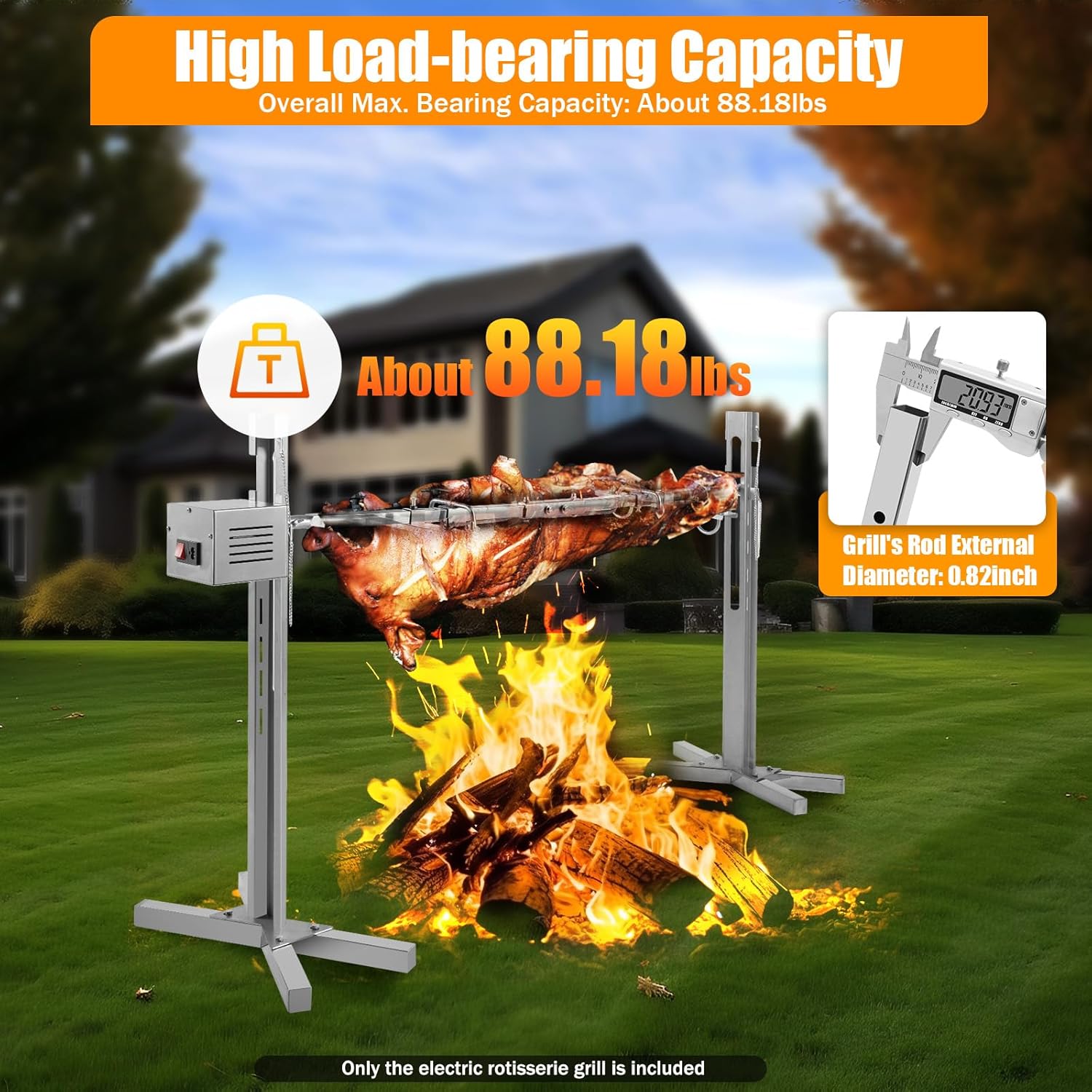 Electric Rotisserie Grill 88 Lbs Capacity, Pig Lamb Spit Roaster Stand with Adjustable Height X22834