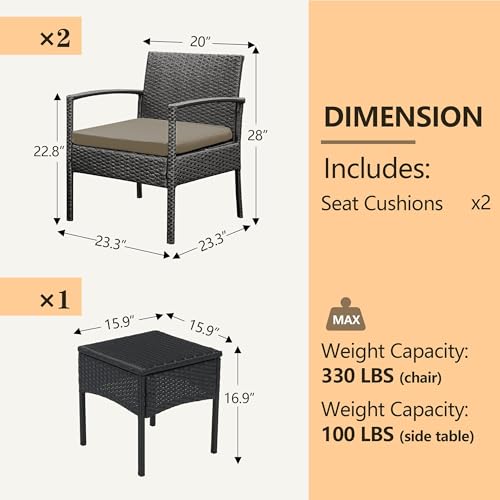 Outdoor Rattan Conversation Chairs Set with Bistro Furniture I62421