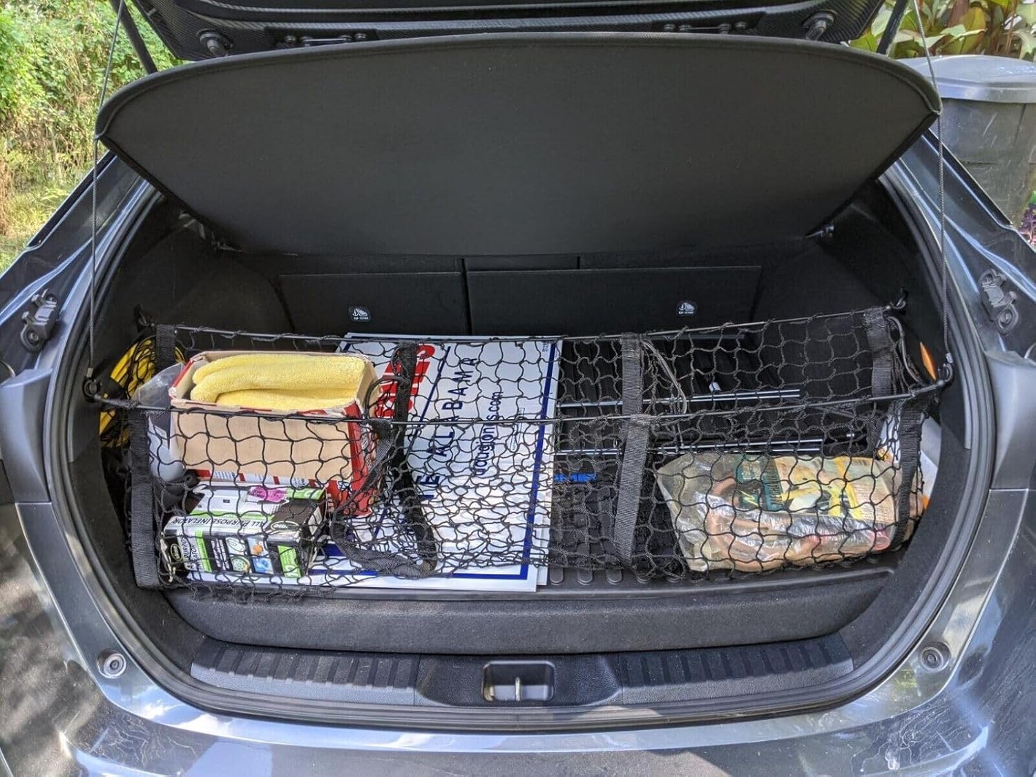 3 Pockets Trunk Organizer Cargo Net for TOYOTA PRIUS 2016-2023 – Envelope Style Cargo Net for Hatchback - Premium Mesh Car Trunk Organizer Vehicle Carrier Storage–Compatible with PRIUS