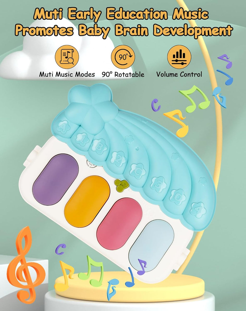 Tummy Time Play Mat with Piano, Foldable Baby Activity Gym Q938