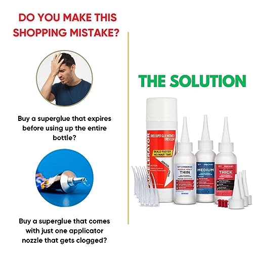 Thin, Medium, Thick CA Glue with Activator Bundle for Woodworking, Hobby Models, 3D Printing C426