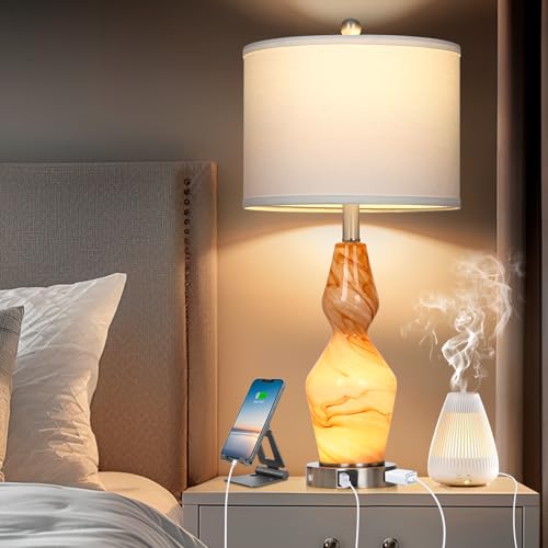 Glass Table Lamps Set of 2, 3-Way Dimmable Touch Control with USB Ports N2775