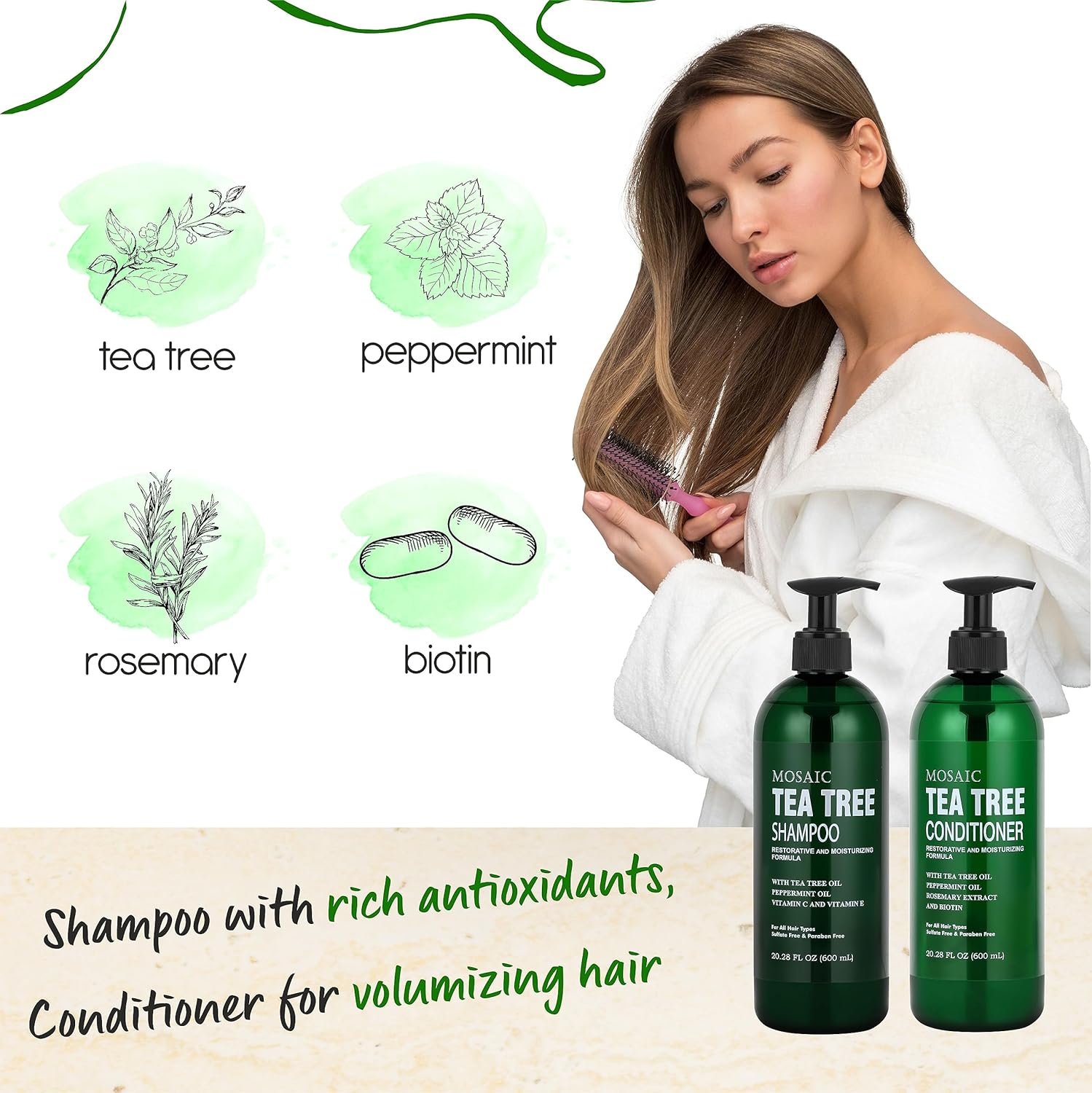 Tea Tree Shampoo and Conditioner Set for Hair Growth, Thinning Hair, Paraben & Sulfate Free W69059
