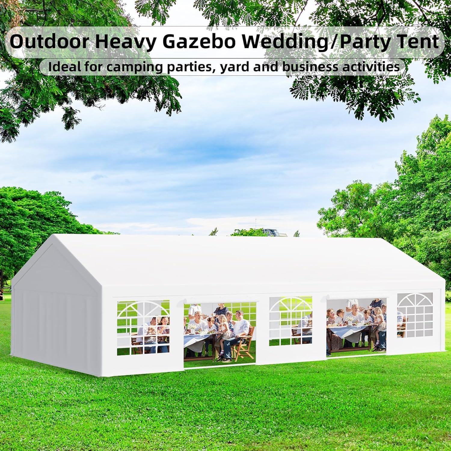 20x40 FT Party Tent with White Roof and Detachable Sidewalls G457