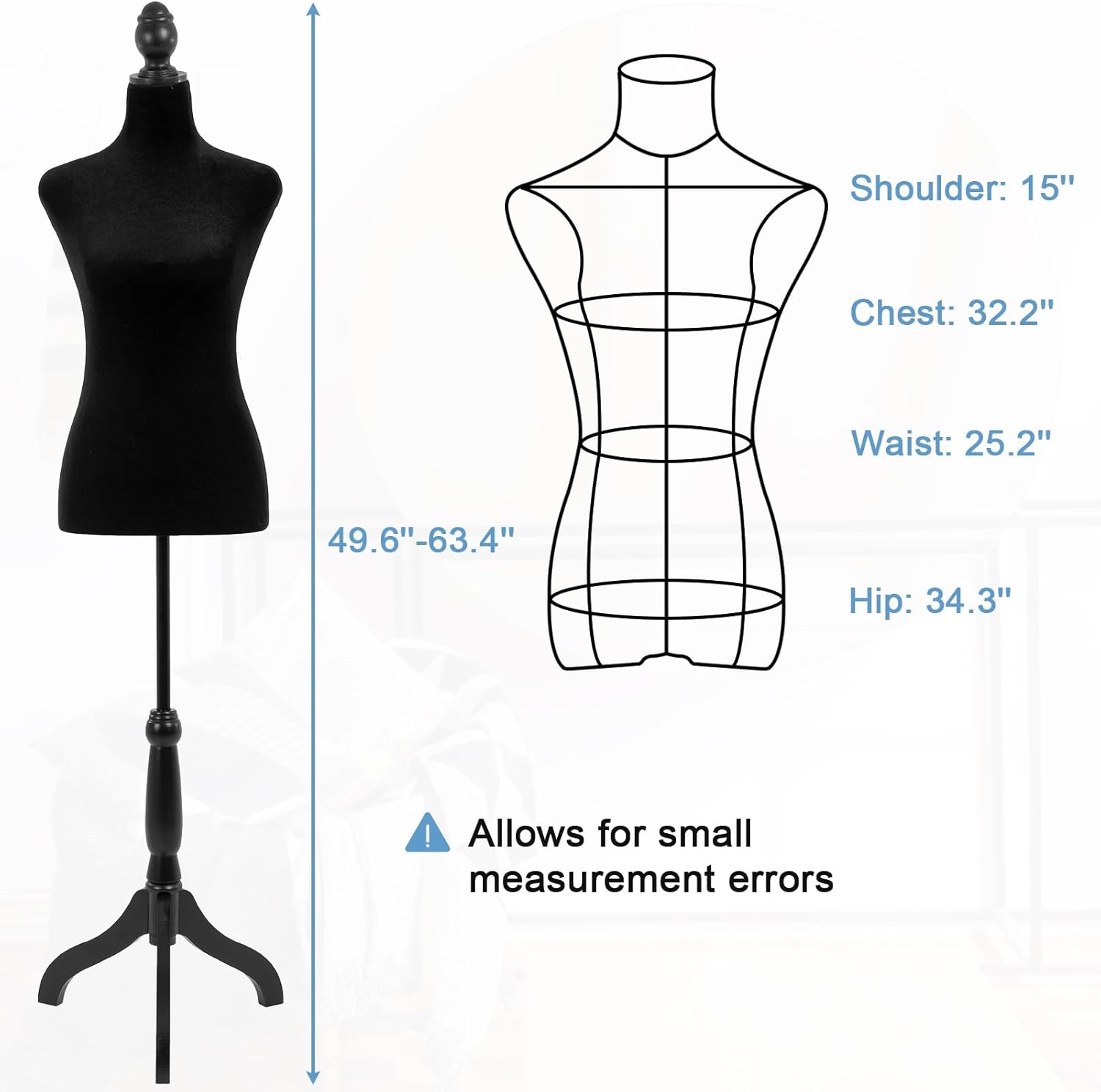 Adjustable Dress Form Mannequin with Tripod Stand for Display F8795