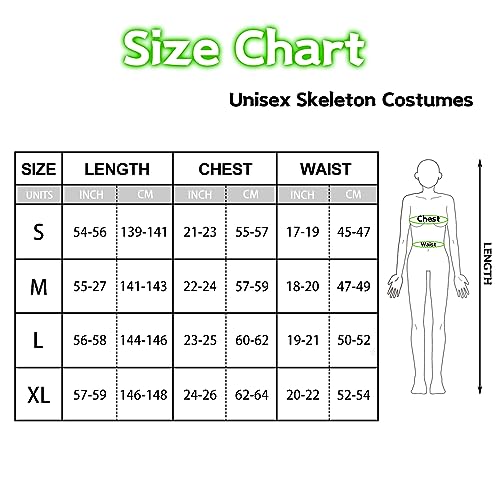 Glow in the Dark Skeleton Onesie Bodysuit with Gloves, Adult Halloween Pajamas Jumpsuit, Black XL I8809