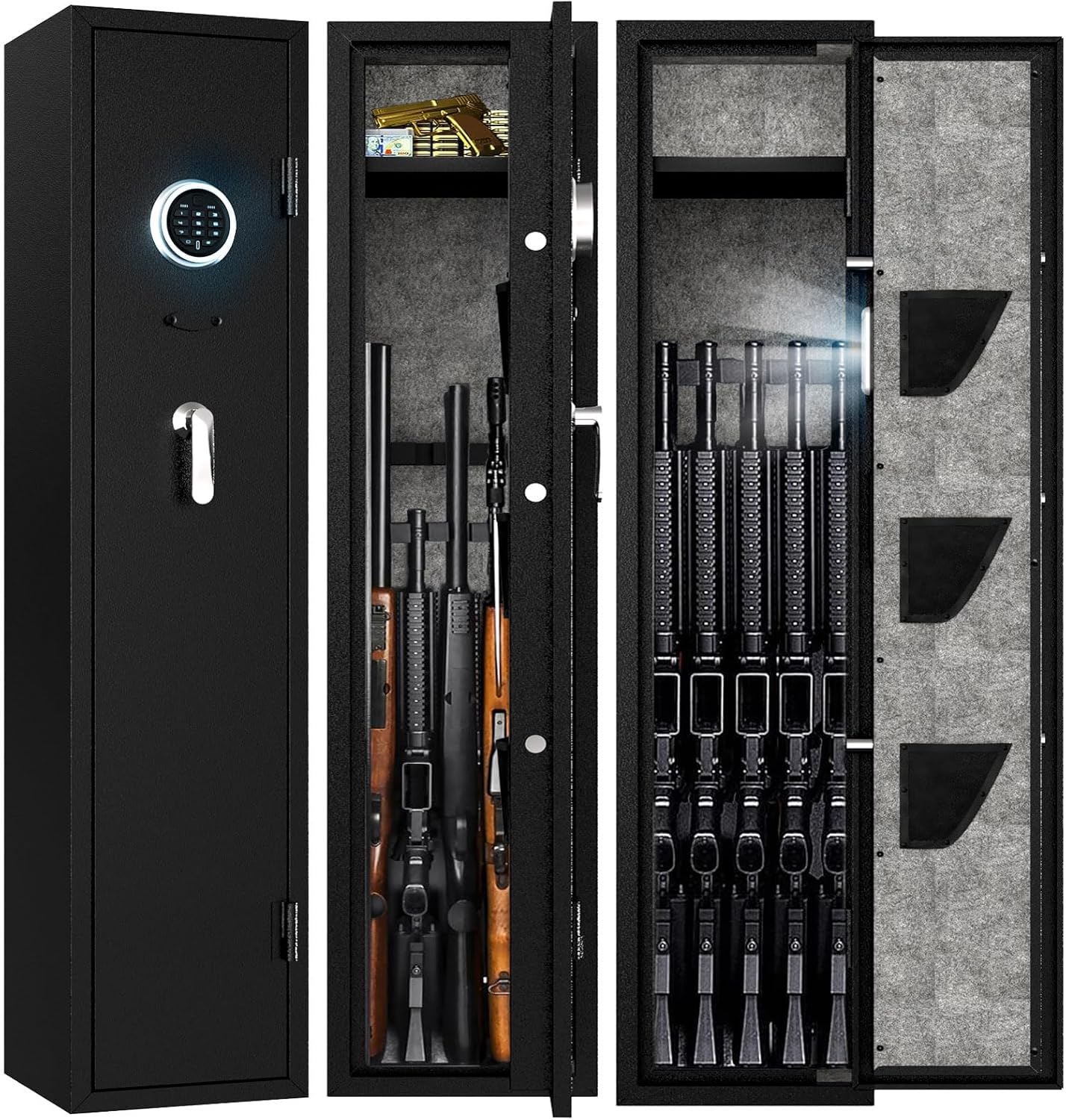 4-5 Rifle Gun Safe, Gun Cabinet for Home Rifle and Pistols with Upgraded Digital Keypad and LED Light, Quick Access Gun Safes & Cabinets with Removable Shelf and Rifle Racks
