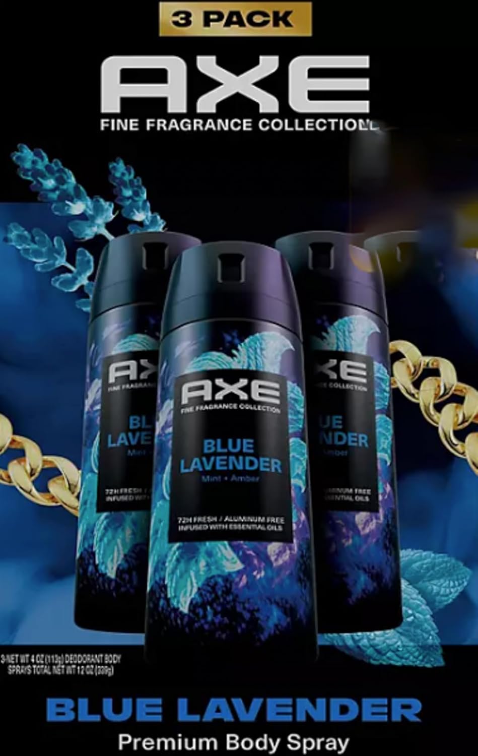 AXE Fine Fragrance Premium Deodorant Body Spray for Men, Blue Lavender (4.0 oz., 3 pk.)