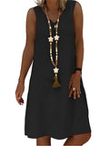 Women's Casual Summer Cotton Linen Midi Dress V Neck Sleeveless Shift Dress