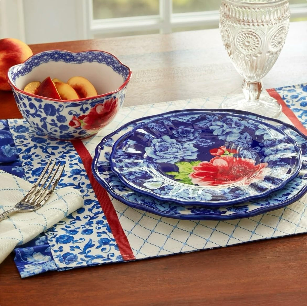 12-Piece Heritage Floral Dinnerware Set, Blue D12632