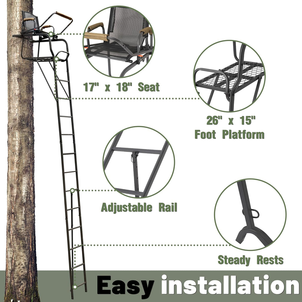 Ladder Tree Stand for Hunting with Mesh Seat Steel Z40000