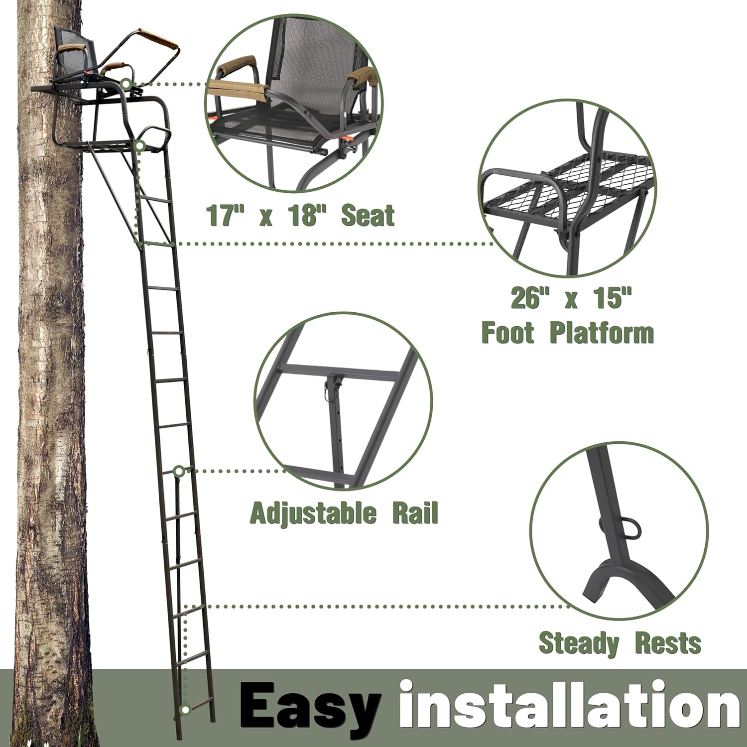 Ladder Tree Stand for Hunting with Mesh Seat Steel Z40000