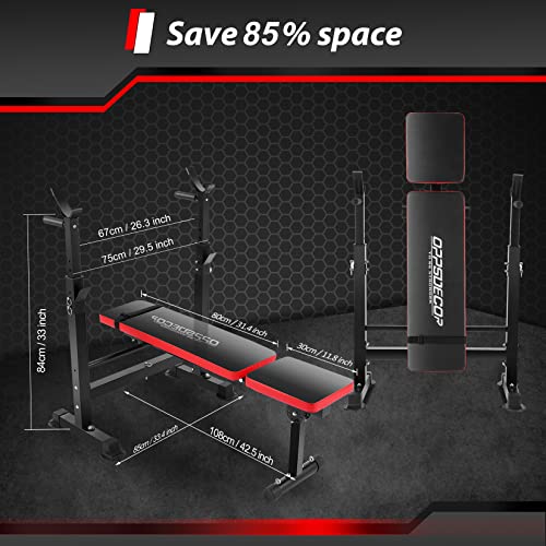 Adjustable Weight Bench with Squat Rack, Barbell Rack, Leg Developer for Home Gym J713