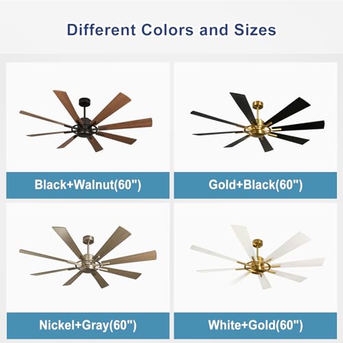 Large Ceiling Fan with Lights 60 Inch, Remote Control, Dimmable LED, Indoor Modern, Black and Gold S954