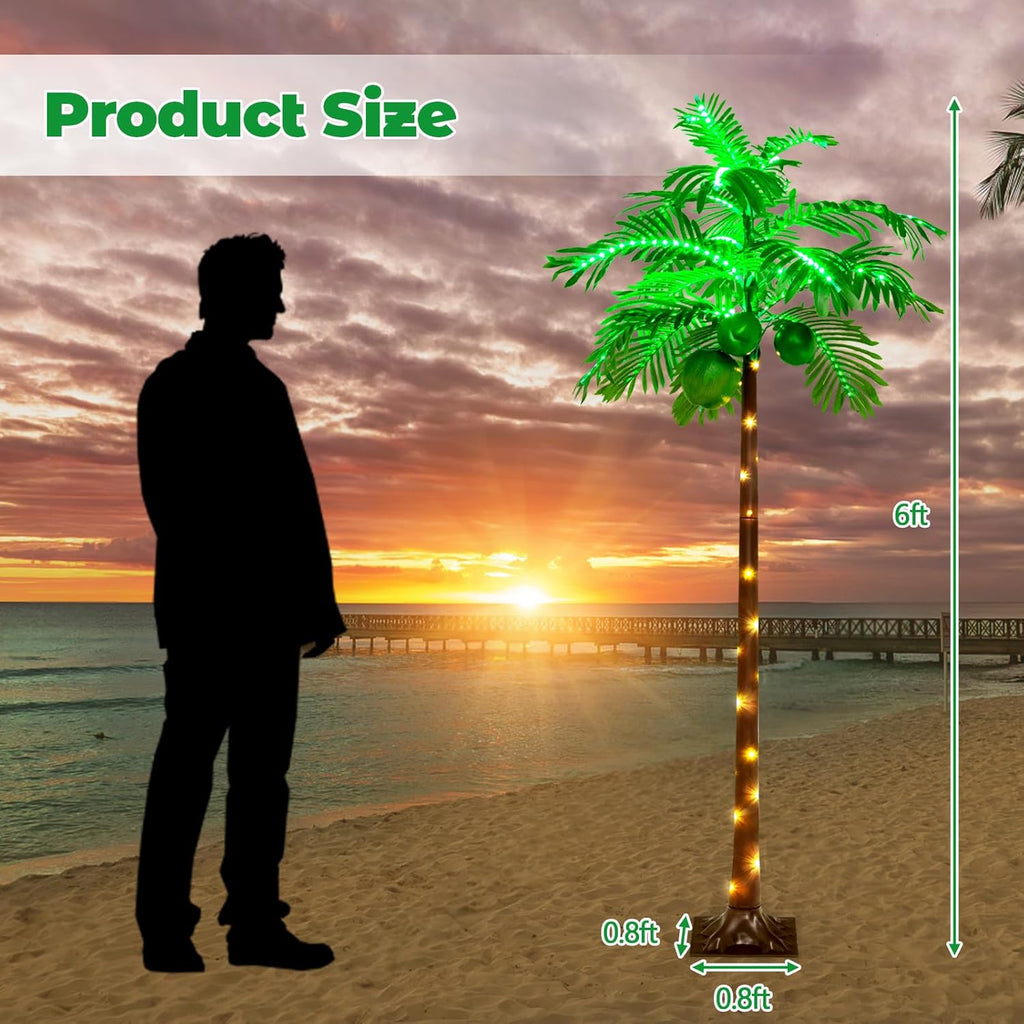 6ft Lighted Palm Tree with 3 Coconuts, 309 LED Lights, Artificial Decor for Patio, Garden, Pool G84325