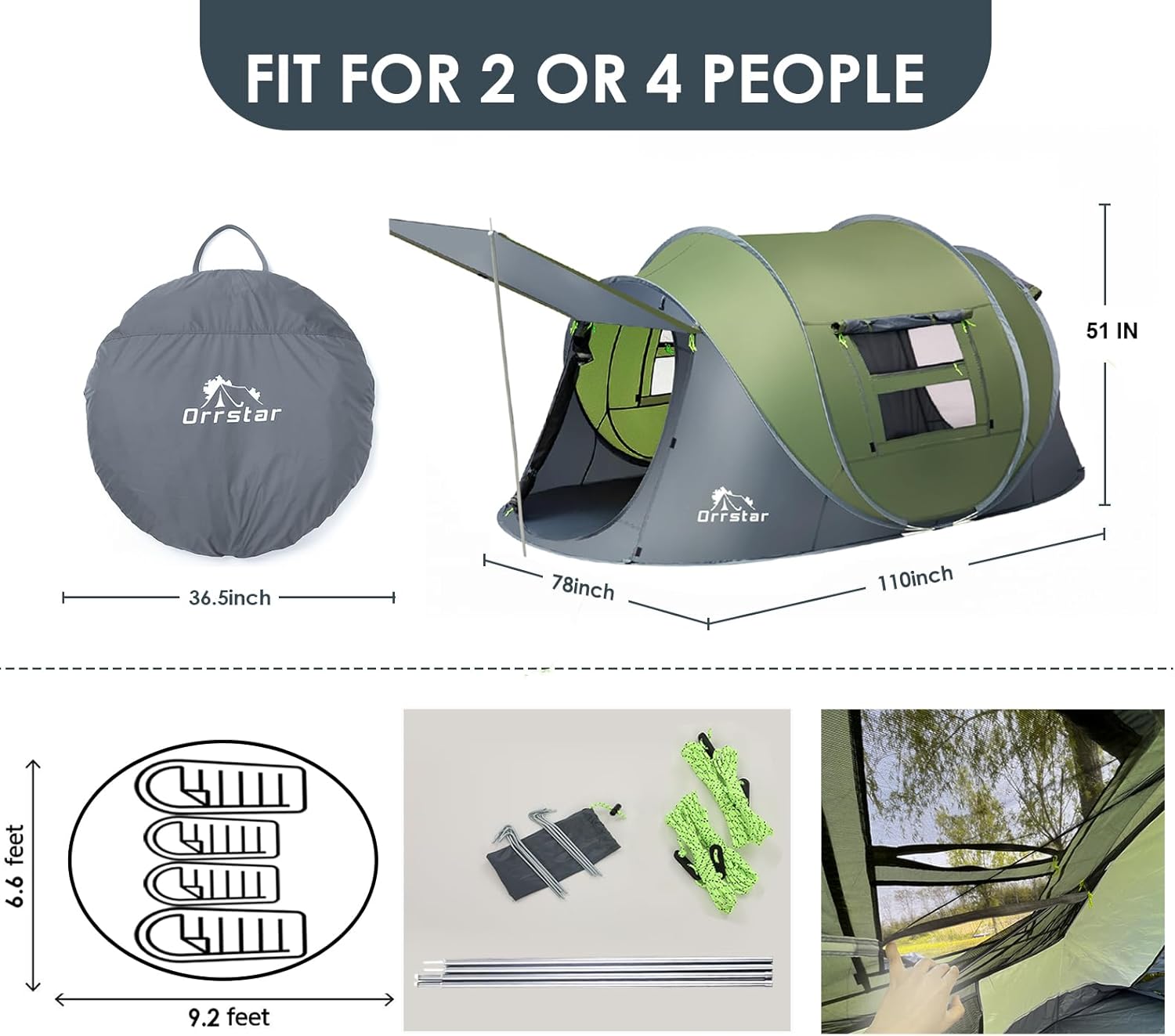 Pop Up Tent for Camping 2-4 Person Waterproof Instant Setup Z72549