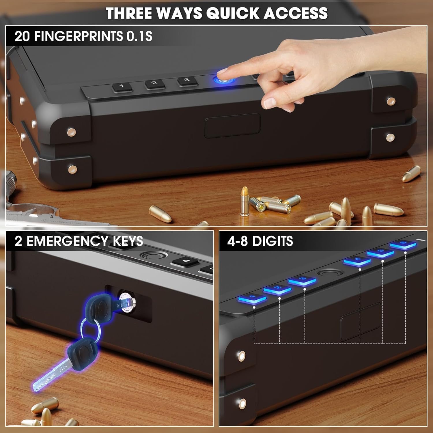 Biometric Gun Safe for 3-4 Pistols, Quick Access with USB-C Port N96475