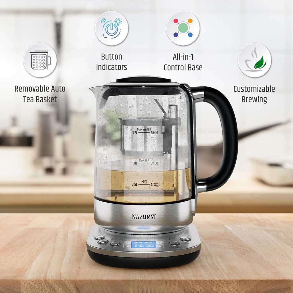 Electric Tea Maker 1.7L with Automatic Infuser, Stainless Steel Glass Kettle Q525323
