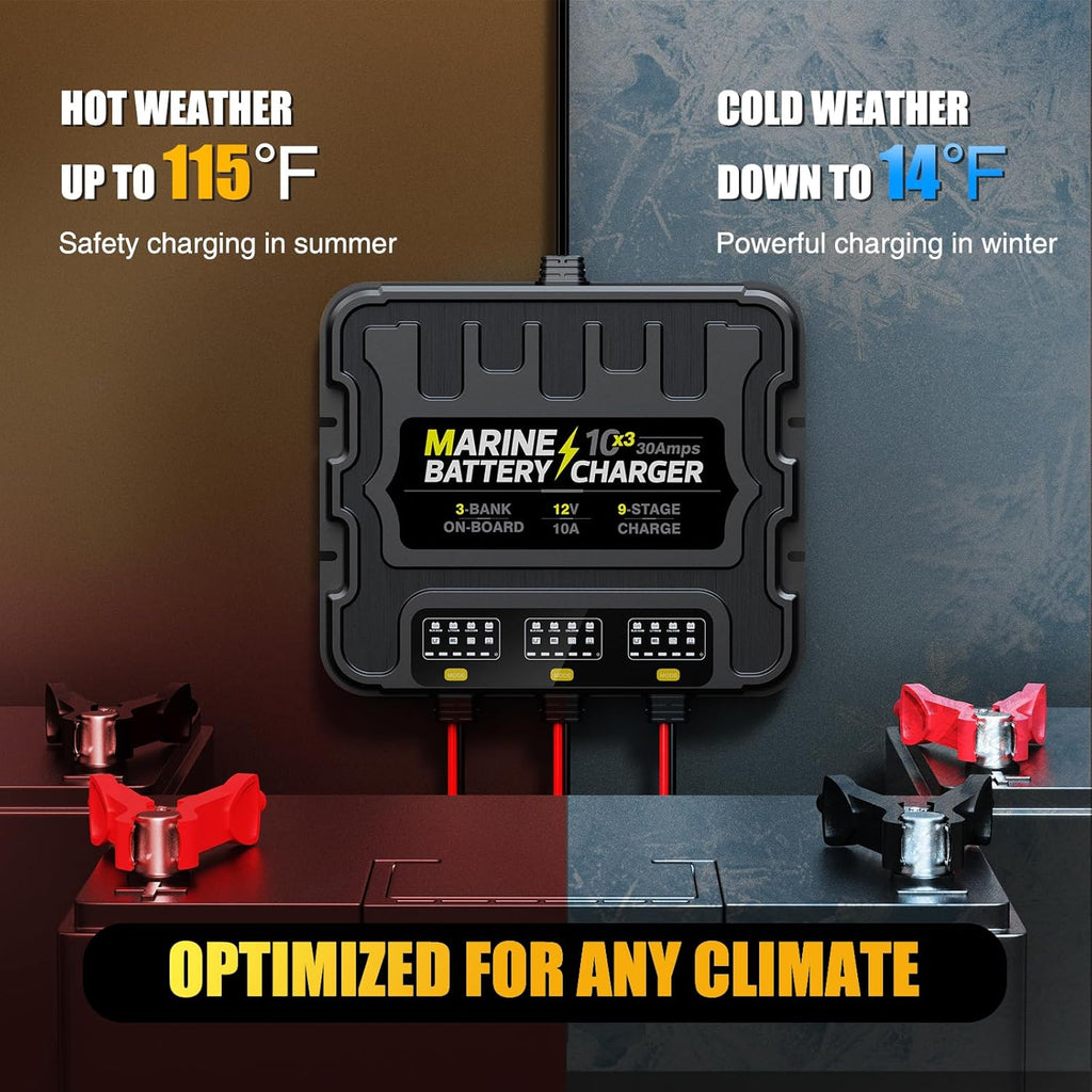 12V 30A 3-Bank Marine Battery Charger, Waterproof Onboard R9536