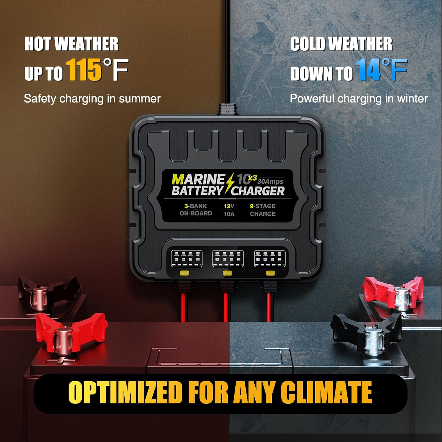 12V 30A 3-Bank Marine Battery Charger, Waterproof Onboard R9536
