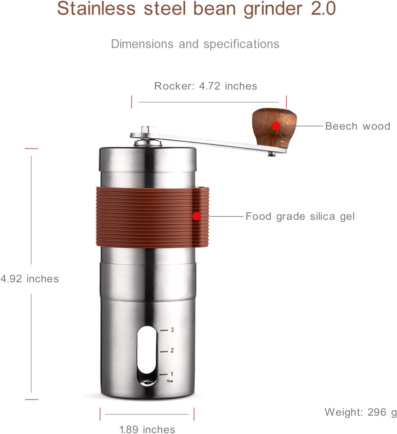 Manual Coffee Grinder, Portable, Adjustable, Stainless Steel X72848