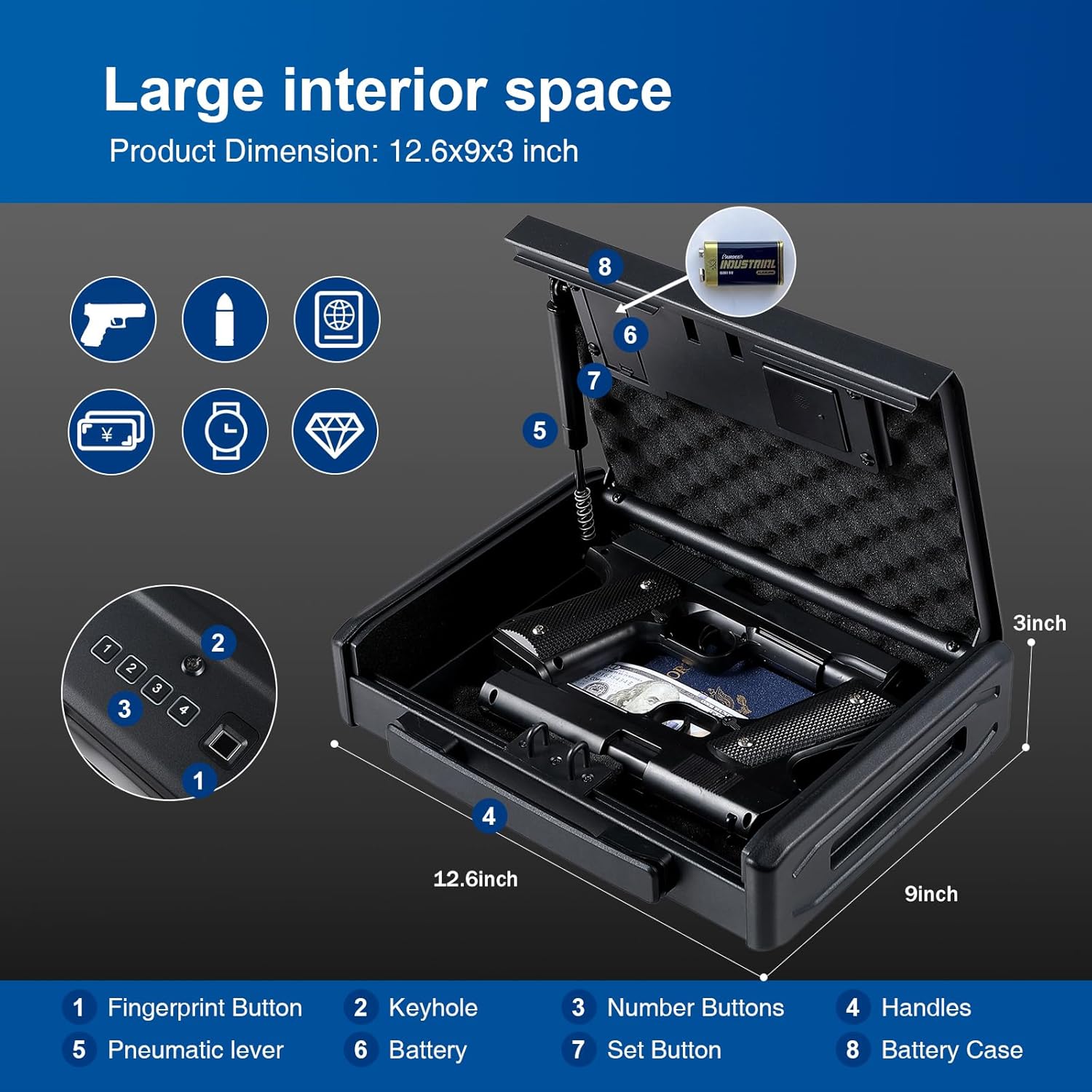 Biometric Fingerprint Gun Safe for Handgun, Quick Access, 2 Capacity F1777