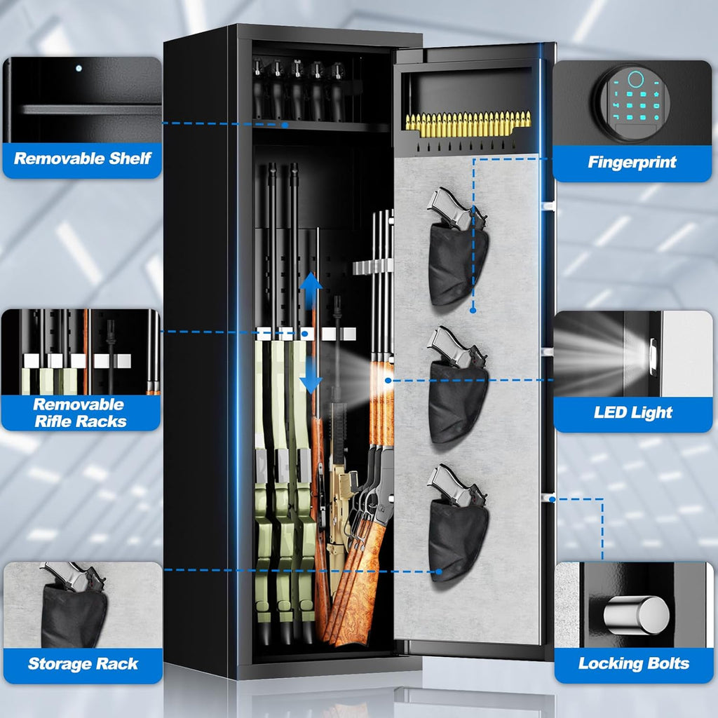 Large Unassembled Gun Safe with Fingerprint Access, Removable Shelf and Pistol Bag I829298