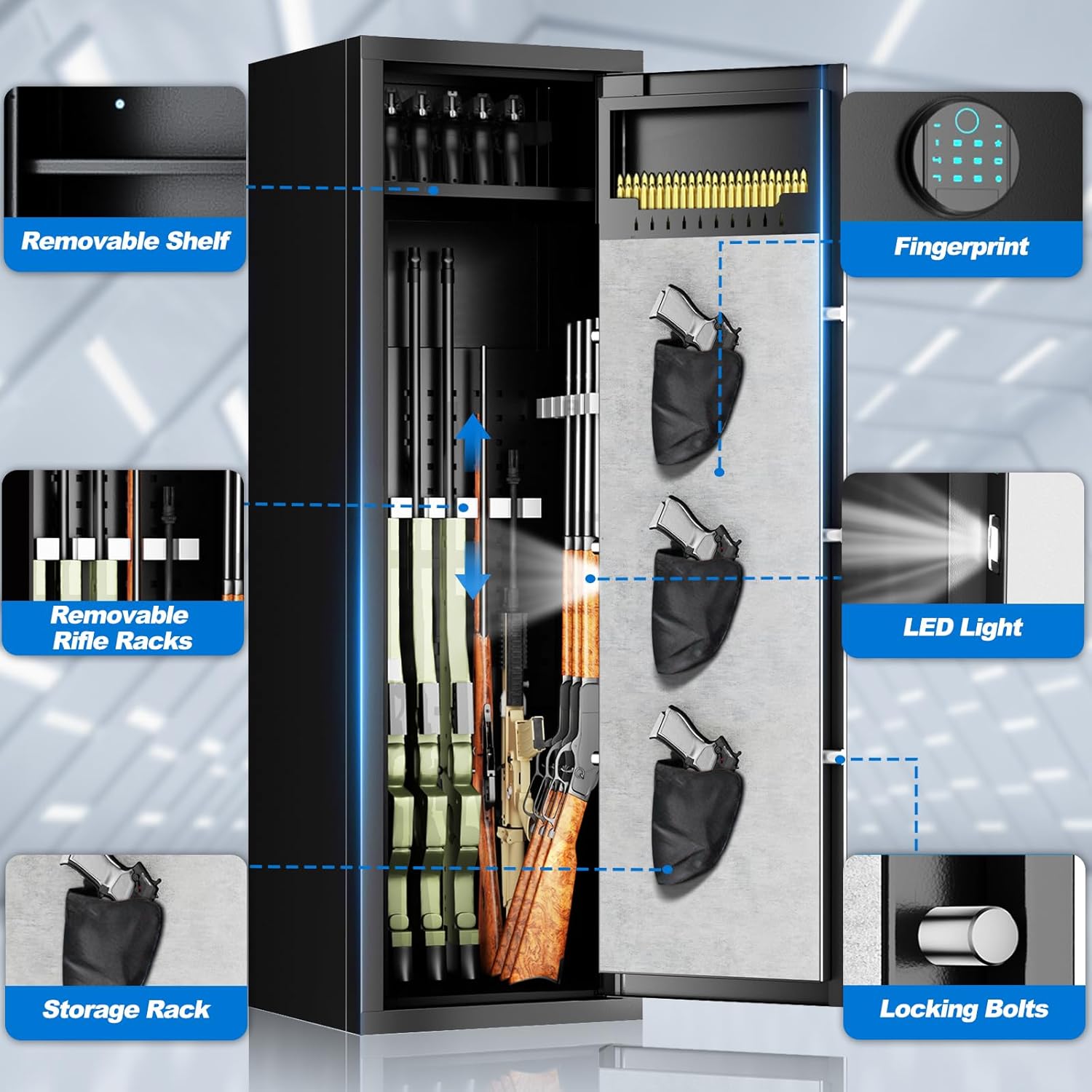 Large Unassembled Gun Safe with Fingerprint Access, Removable Shelf and Pistol Bag I829298