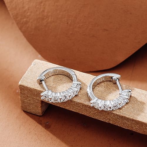 Moissanite Hoop Earrings for Women Men, Sterling Silver Plated 18K White Gold K2817