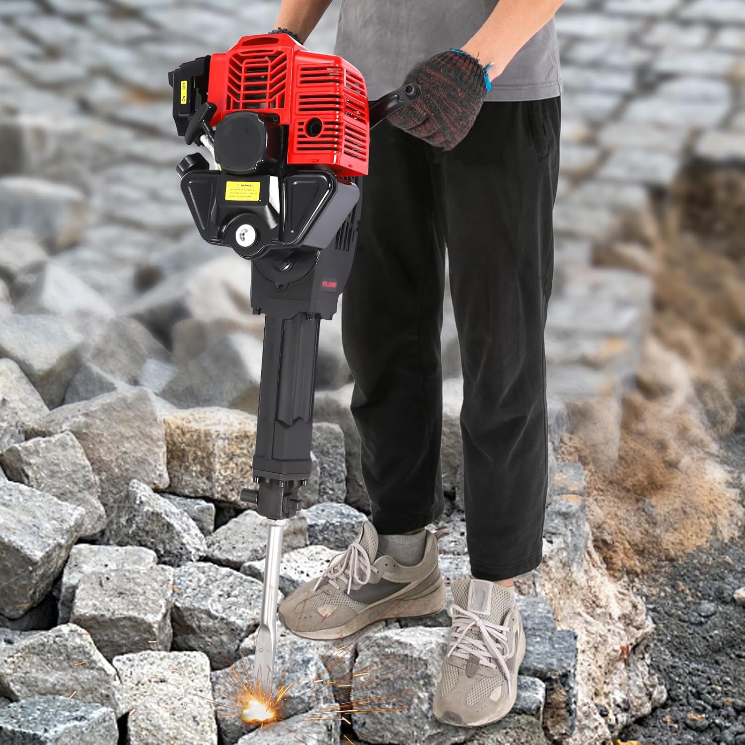 Gas Powered Jack Hammer Concrete Breaker with 2 Chisels A14381