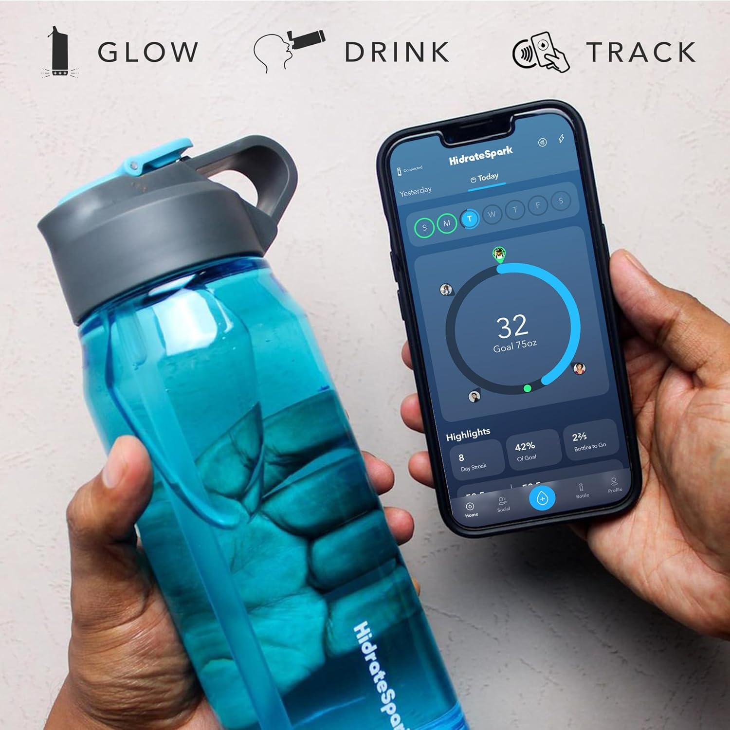 Smart Water Bottle – Insulated Stainless Steel – Tap to Track Intake, LED Reminder, 20 oz Z4638