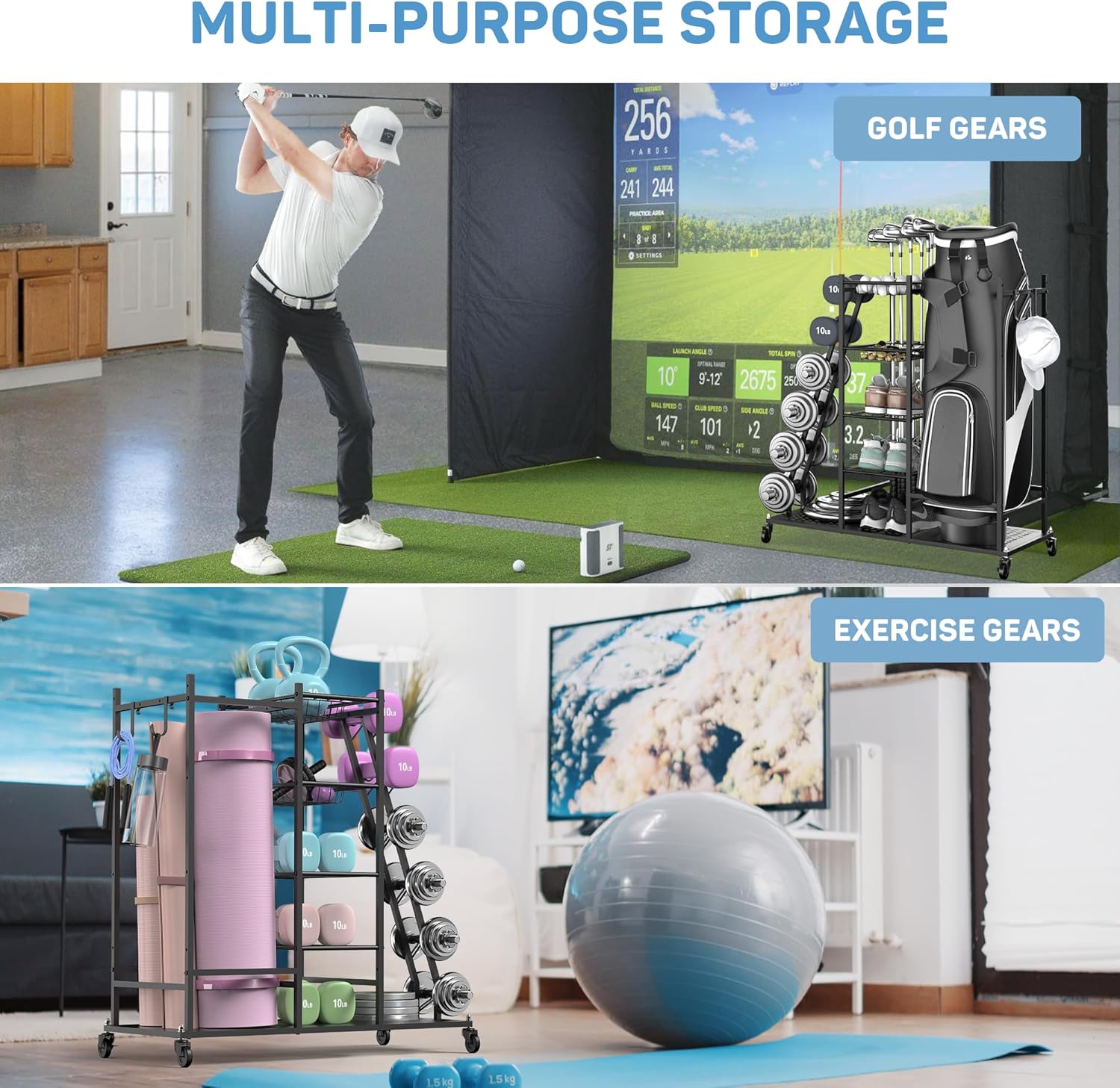 Weight Rack for Dumbbells, Home Gym Storage for Yoga Mat Kettlebells and Gym Equipment N408