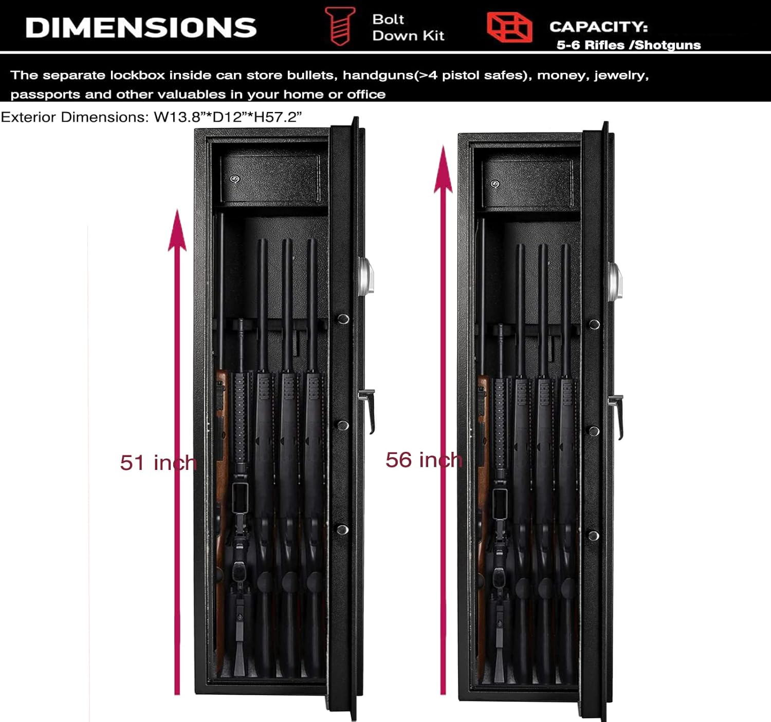 Large Rifle Safe for Home Rifles and Pistols, Quick Access 5-6 Gun Cabinet C476988