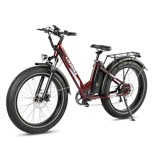 Likebike Electric Mountain Bike,26" Fat Tire Electric Bike for Adults Peak 720W, 48V 13Ah Battery,UL 2849 Certified,Step Thru Ebike,Off Road E-bike 25MPH 7-Speed and Front Suspension Electric bicycles