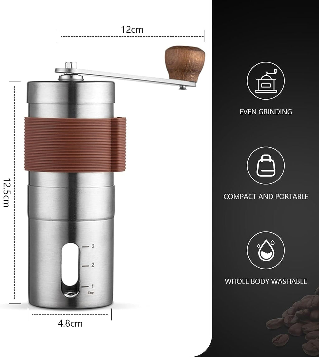 Manual Coffee Grinder, Stainless Steel Ceramic Burr, Portable Hand Grinder for Camp, Kitchen, Office Q2961