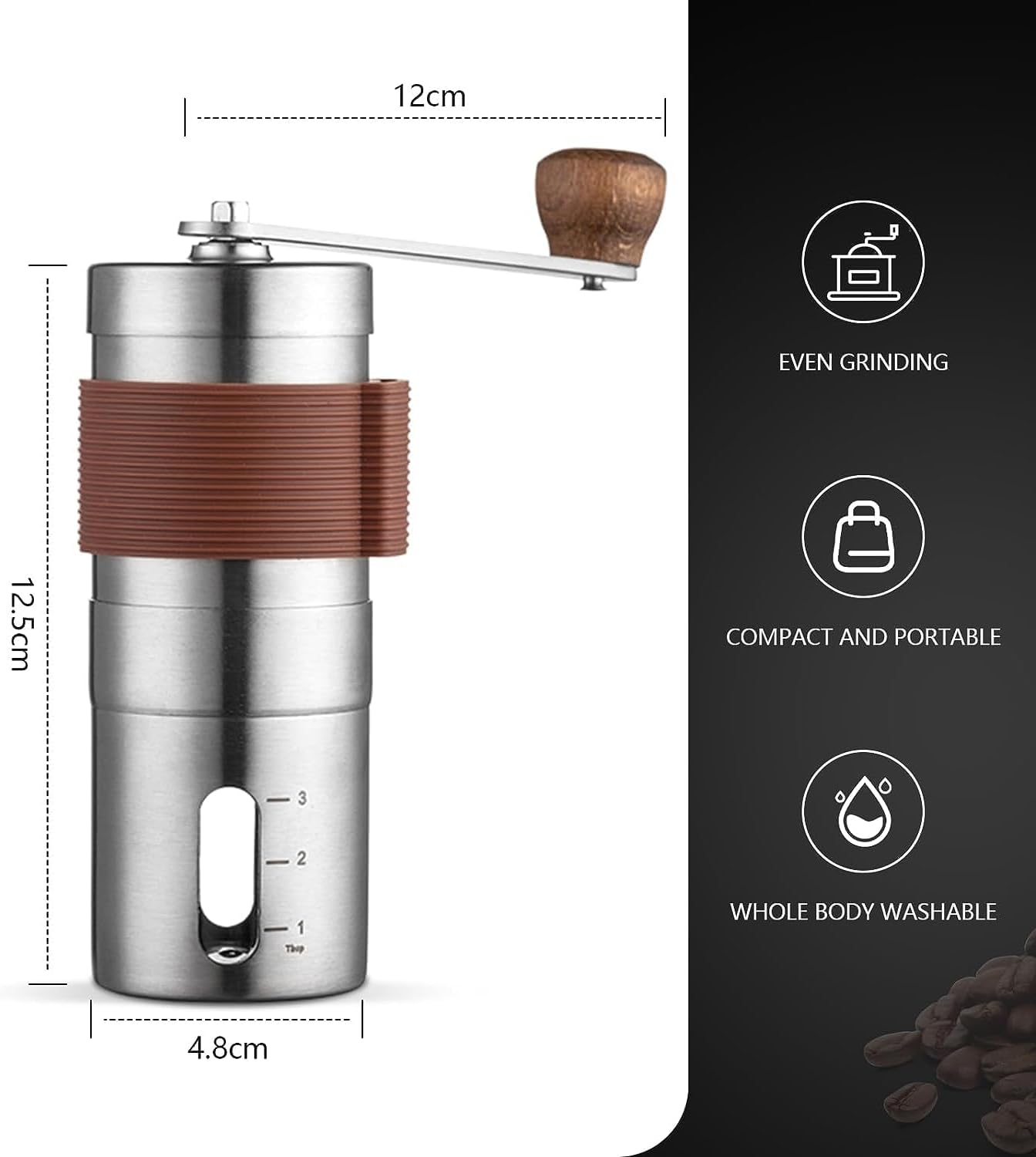 Manual Coffee Grinder, Stainless Steel Ceramic Burr, Portable Hand Grinder for Camp, Kitchen, Office Q2961
