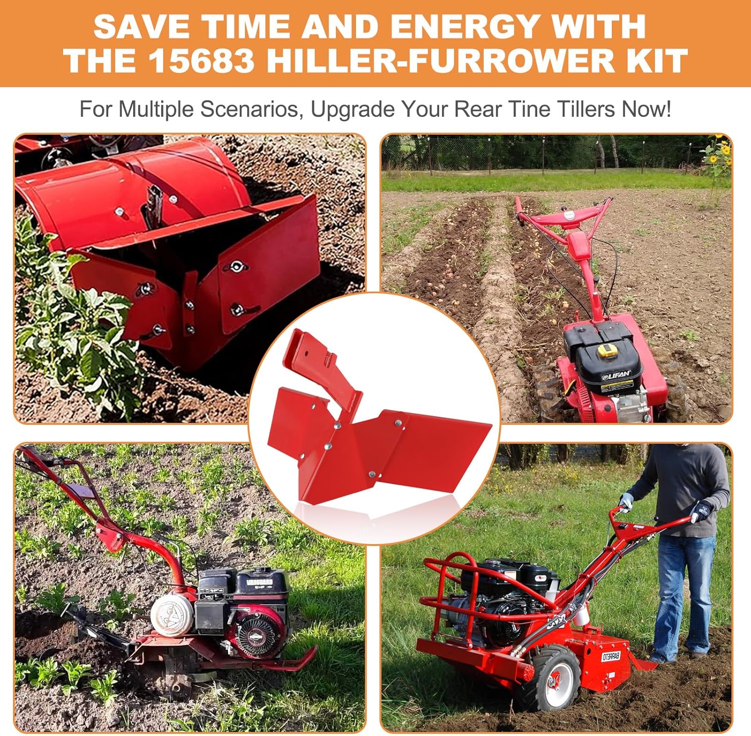 Rear Tine Rototiller Furrower Kit with Three Connection Adapters N31913