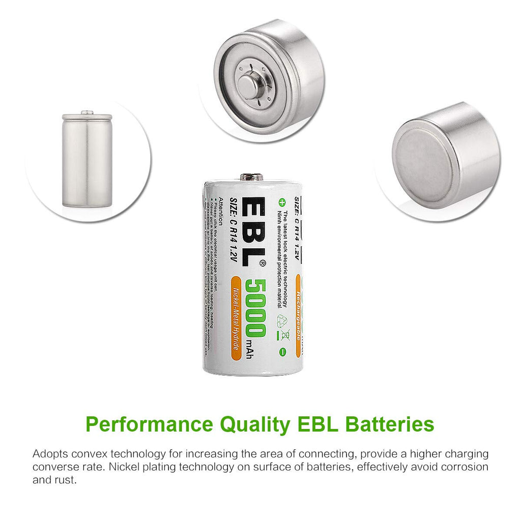 Rechargeable C Batteries 5000mAh Ni-MH, Pack of 4 D5853