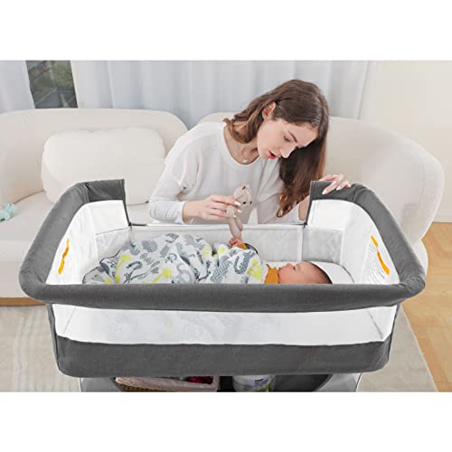 Baby Bassinet Bedside Sleeper, 3 in 1 Convertible, Newborn Crib Attaches to Bed, Pink S698