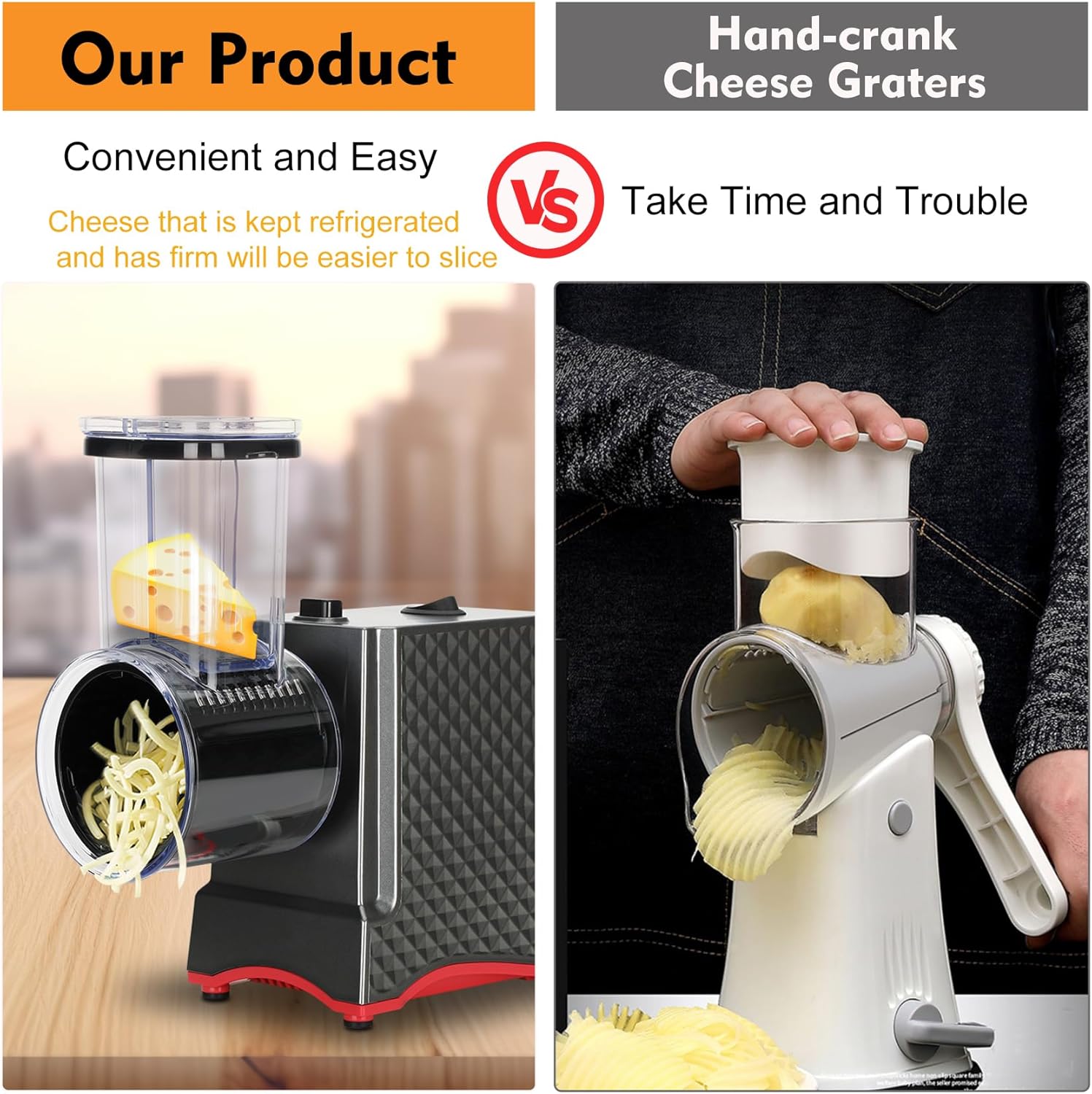 Electric Cheese Grater for Block Cheese, Potato, Carrots with 5 Blades A5105