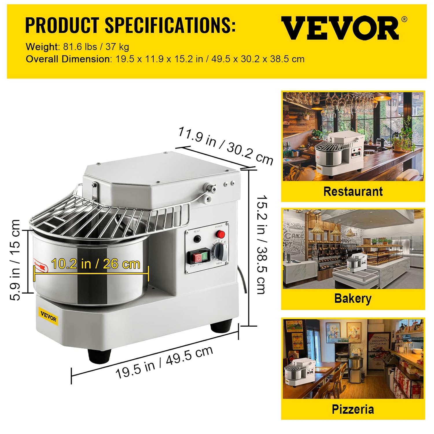 Commercial Food Mixer, 7.3Qt, 450W, Dough Kneading Machine with Stainless Steel Bowl U299760