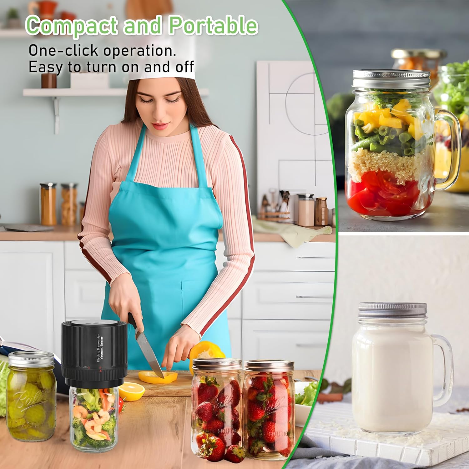 Mason Jar Vacuum Sealer Kit for Wide and Regular Mouth Jars Y127