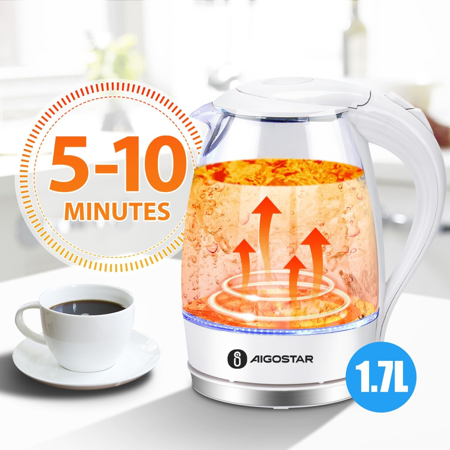 Electric Kettle 1.7L with LED Illuminated Glass and Stainless Steel Interior P499050
